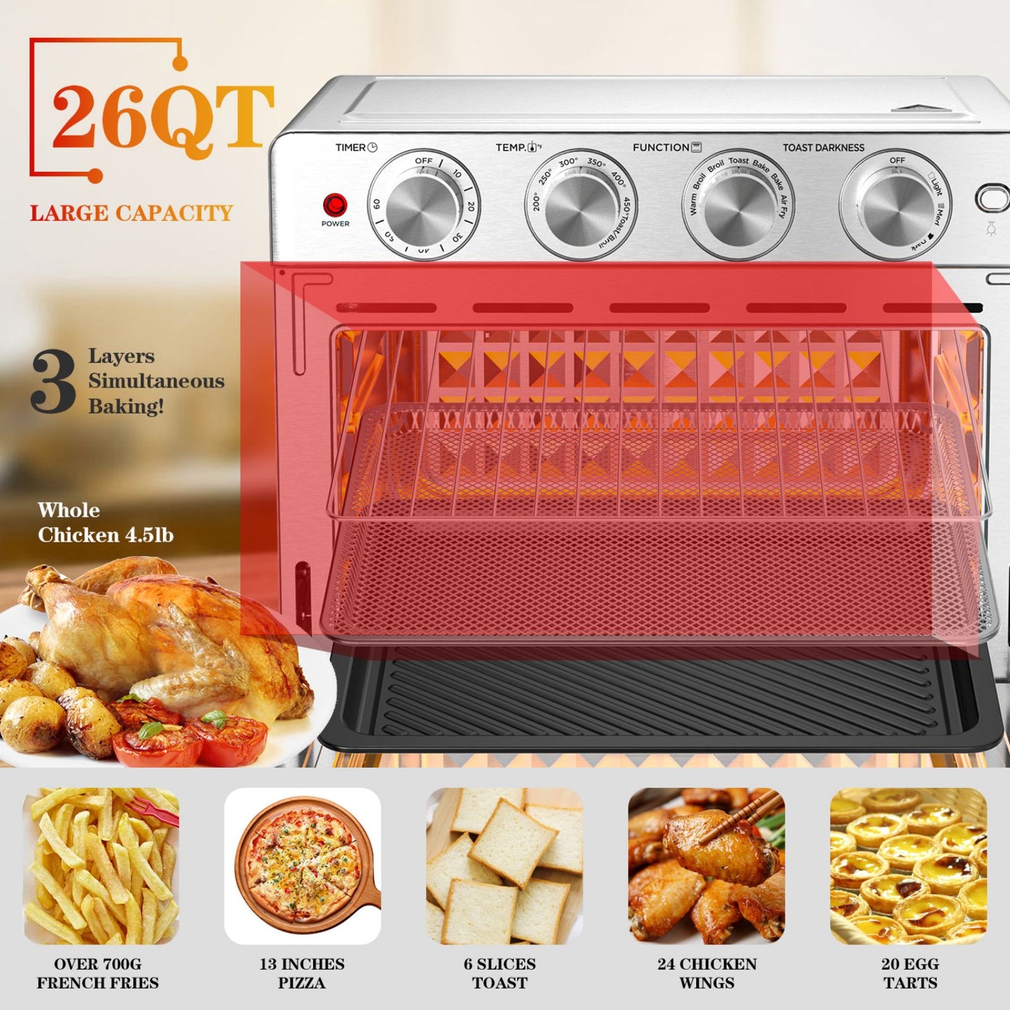 Geek Chef Air Fryer 6 Slice 26QT