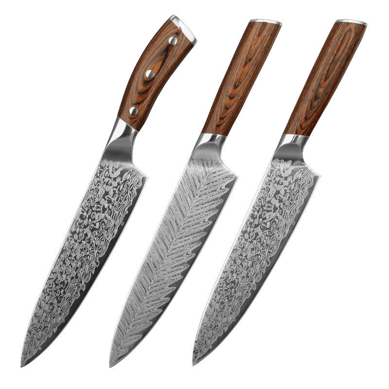 Damascus Leather Kitchen Knife Stainless Steel